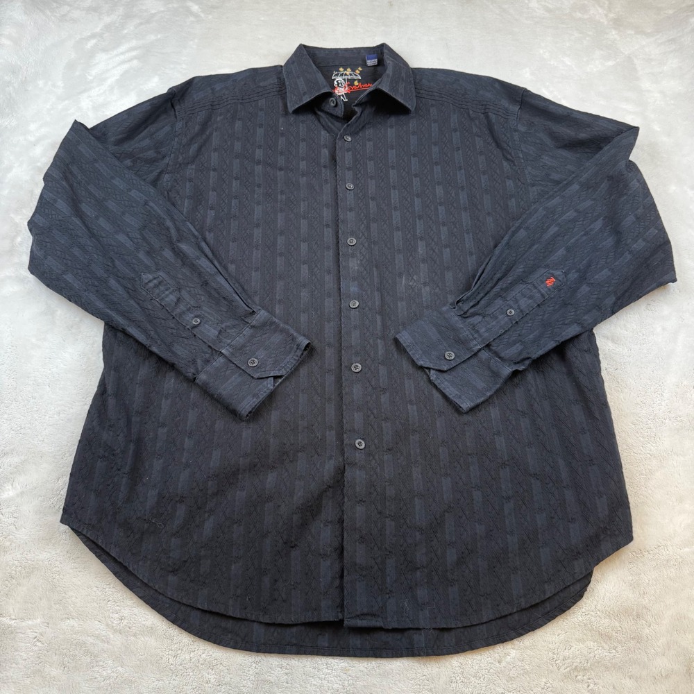 Robert Graham 2XL Black Striped Textured Long Sleeve‎ Button Down Shirt